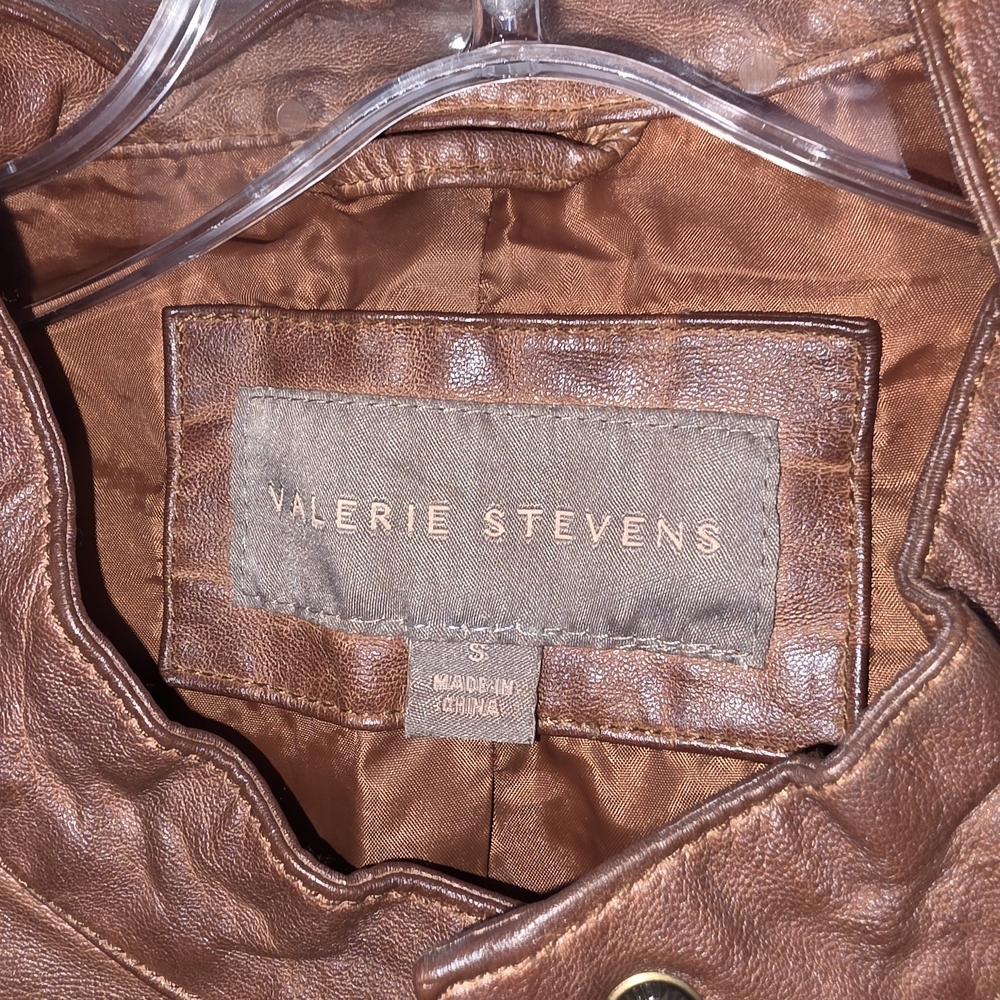 Valerie Stevens Brown Faux Leather Moto Jacket Biker Grunge Vintage Patina Small - Picture 2 of 5